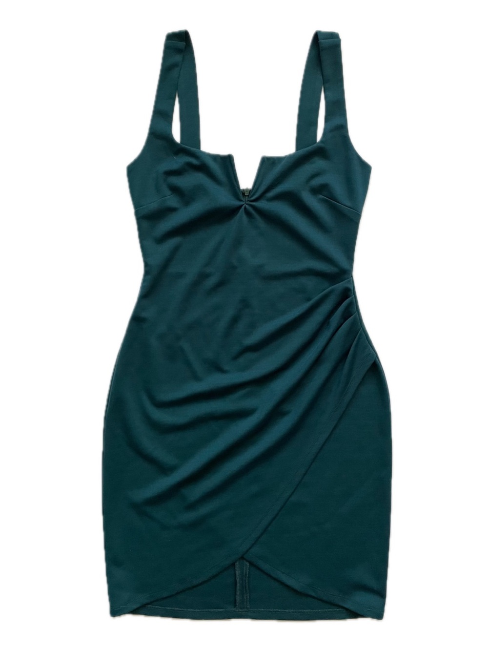 Astr Deep Teal Ruched V-Notch Bodycon Mini Dress